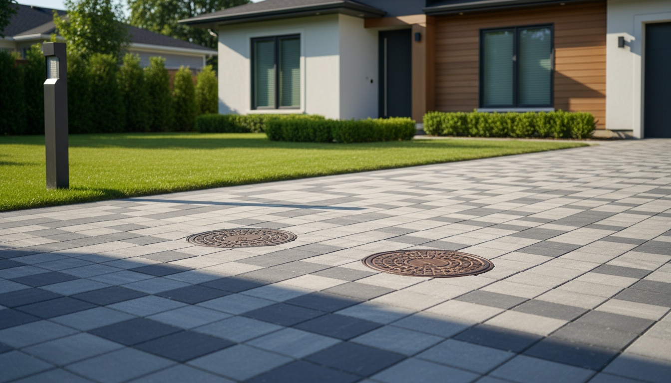 Erschließungskosten Grundstück: Auffahrt & Versorgung Einfahrt mit Pflastersteinen, Straßenbeleuchtung und Versorgungsschächten – Erschließungskosten Grundstück sichtbar