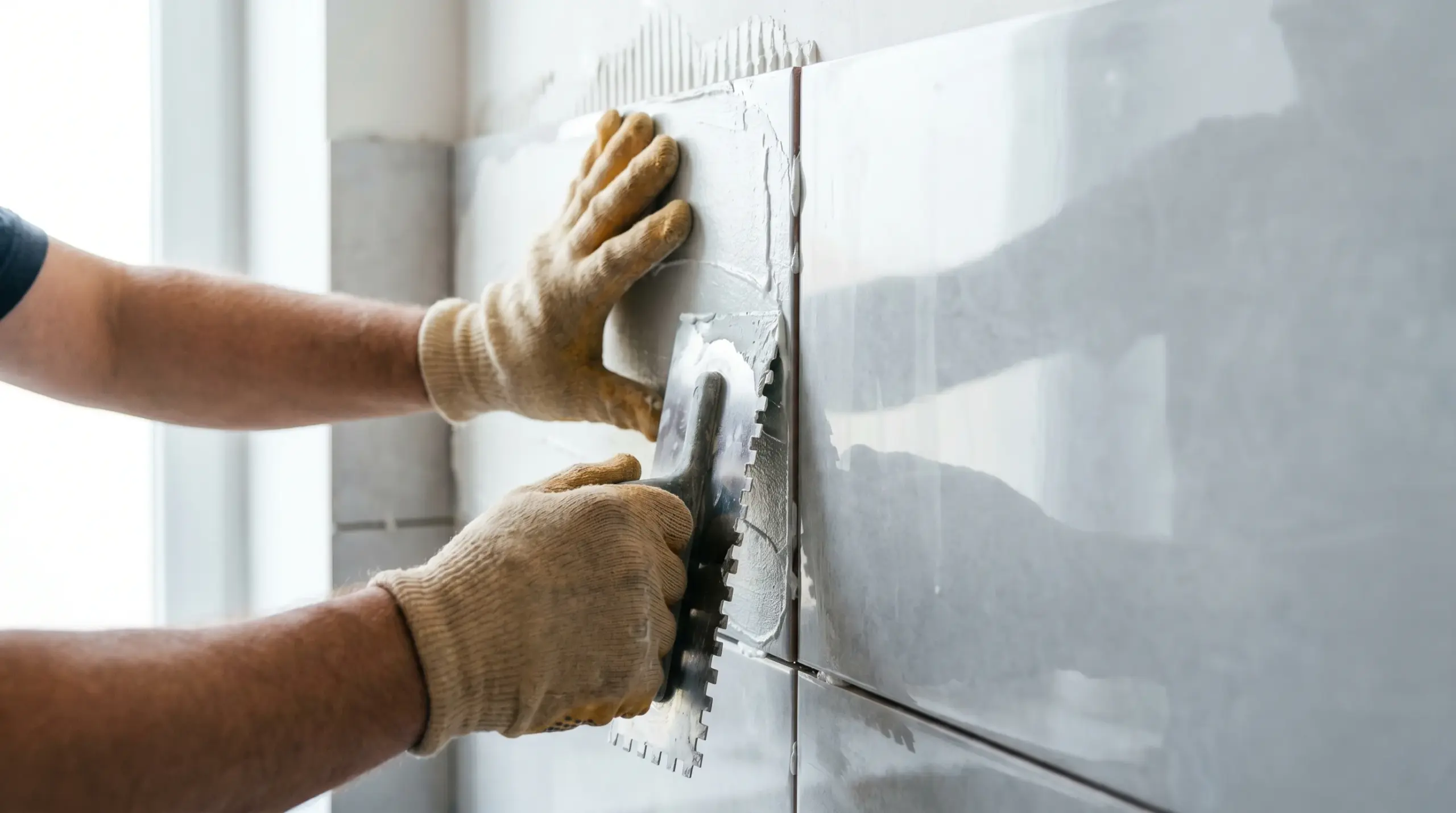 Bad renovieren Kosten – professioneller Fliesenleger bei der Arbeit im Badezimmer