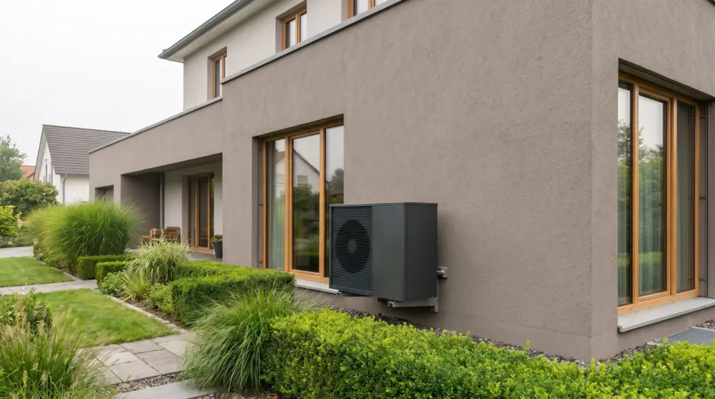 KfW Förderung 2026 – Wärmepumpe an modernem Einfamilienhaus