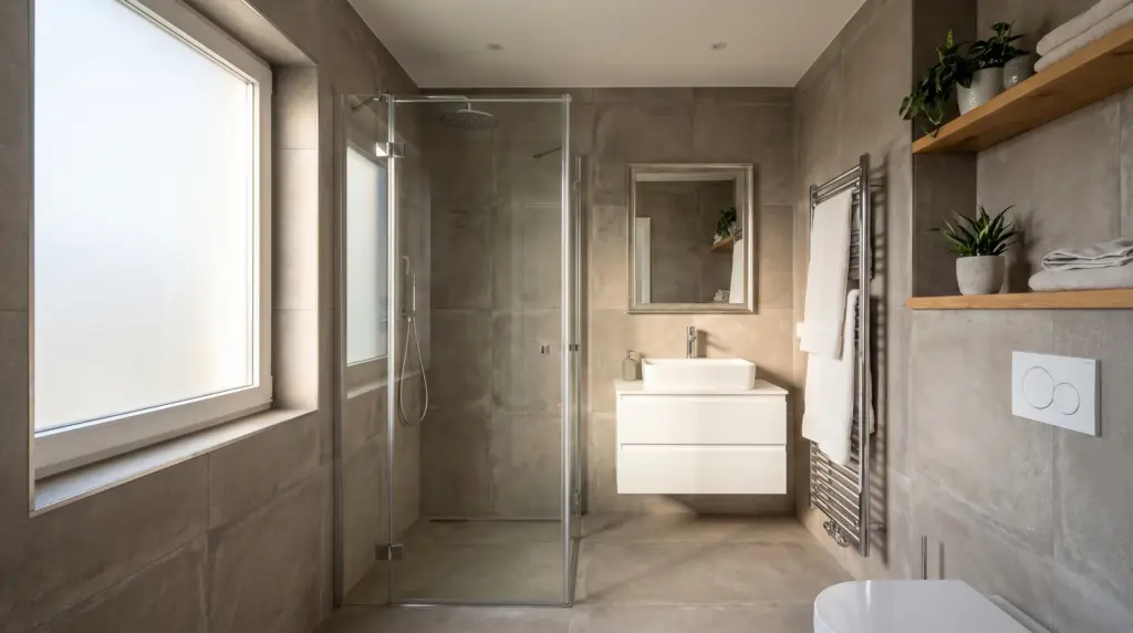 Bad renovieren Kosten – modernes renoviertes Badezimmer mit hochwertigen Fliesen und Dusche