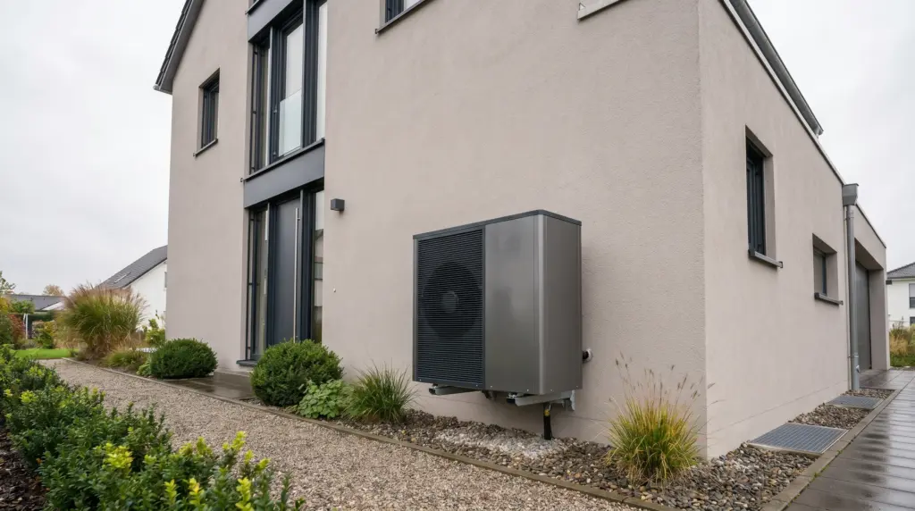 Wärmepumpe Erfahrungen – moderne Luft-Wasser-Wärmepumpe an Hausfassade installiert