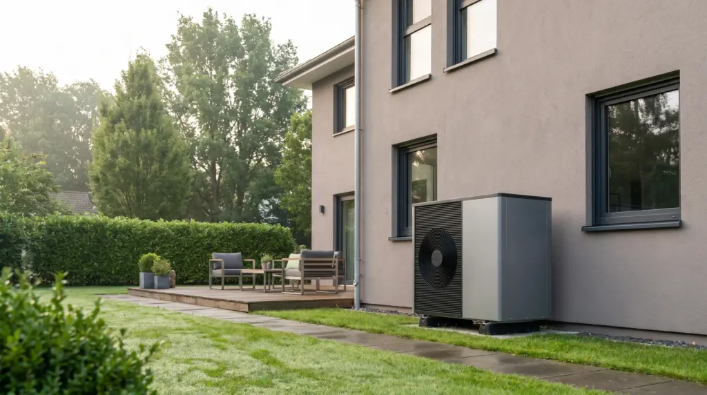 Heizung modernisieren Kosten 2026 – moderne Wärmepumpe an Einfamilienhaus