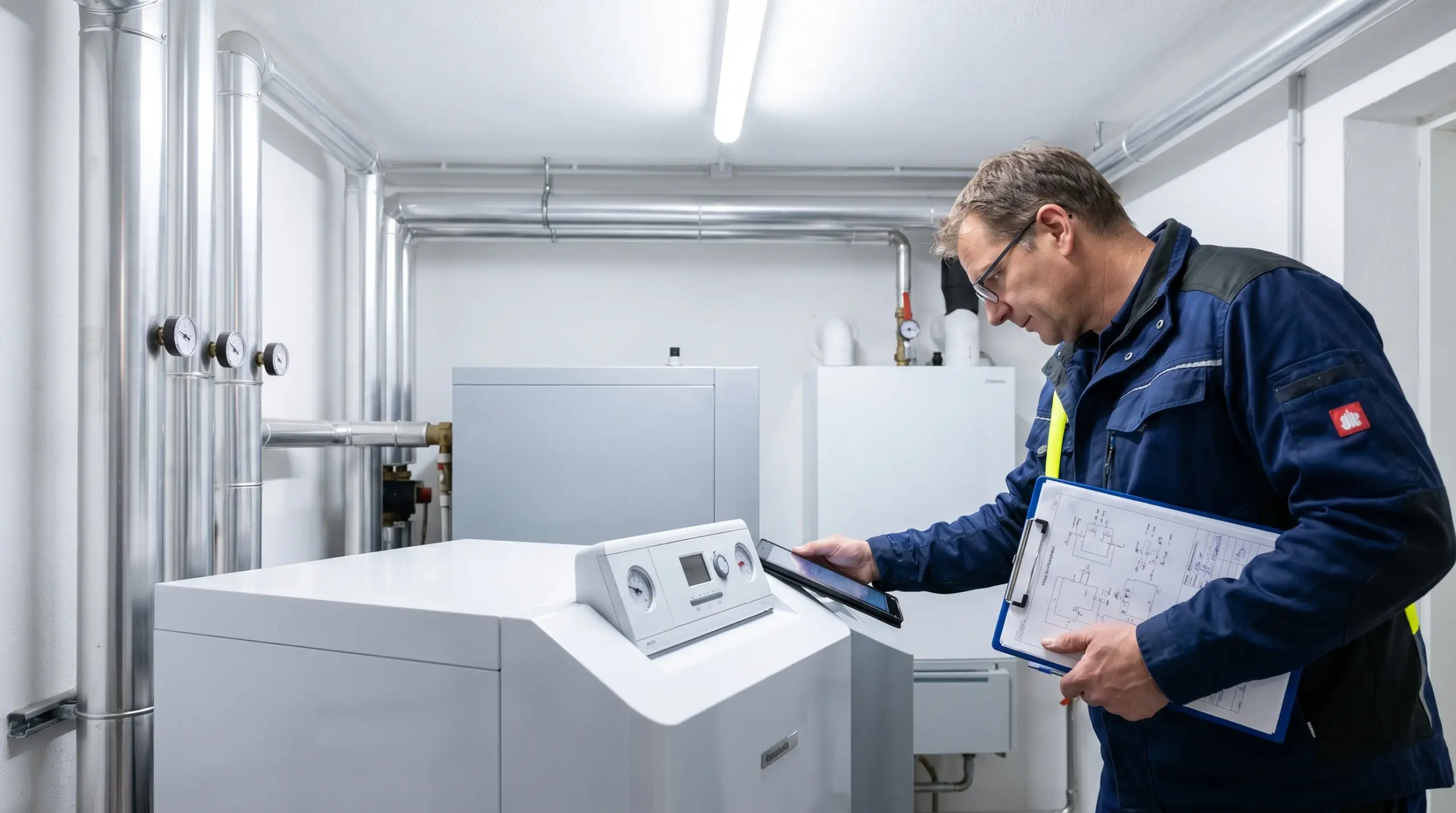 Energieausweis beantragen – Energieberater prüft Heizungsanlage vor Ort