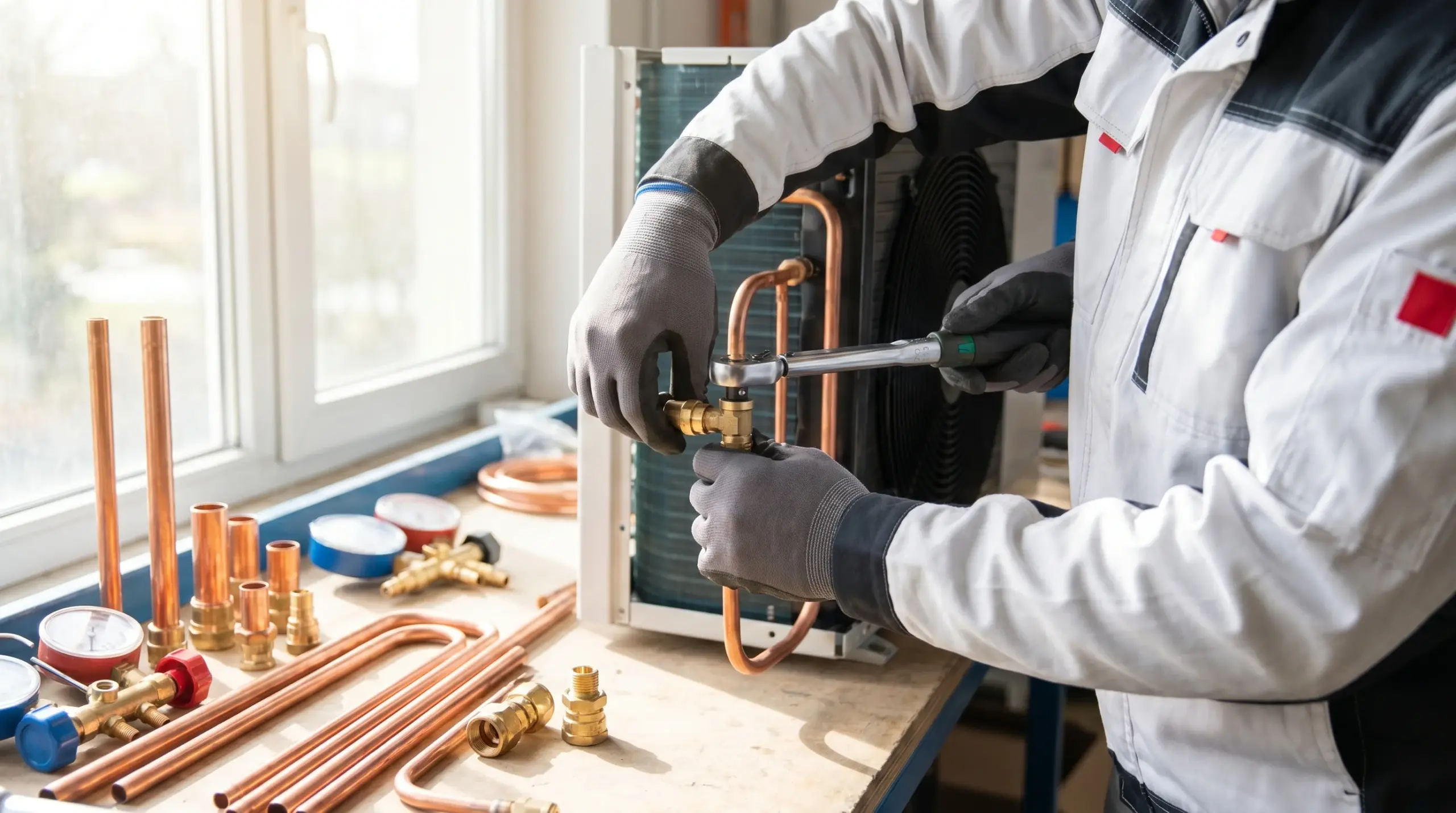 Heizung modernisieren – Heizungsbauer bei der professionellen Wärmepumpen-Installation