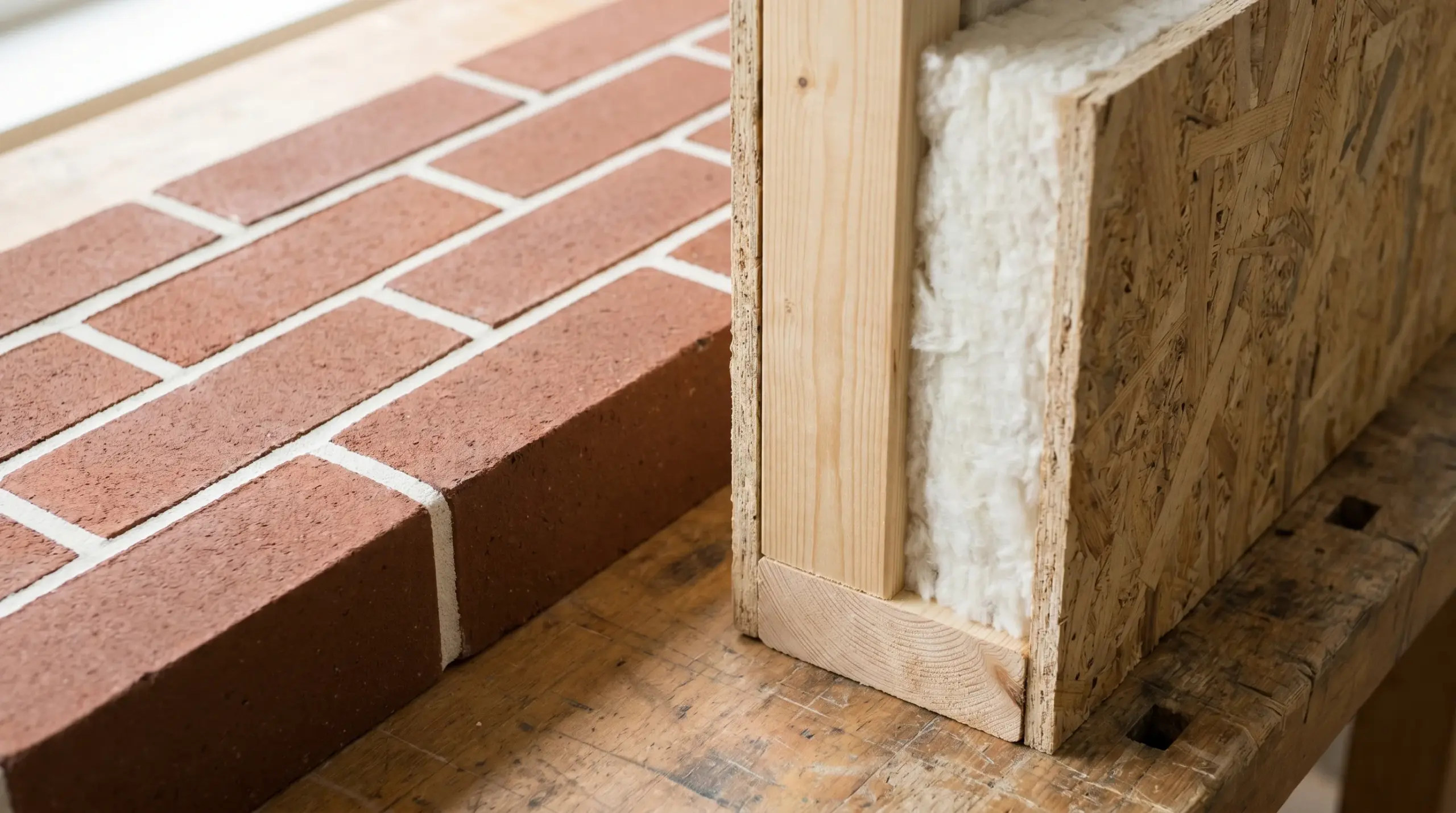 Fertighaus vs. Massivhaus: Materialvergleich Ziegel und Holzfertigelement Nahaufnahme