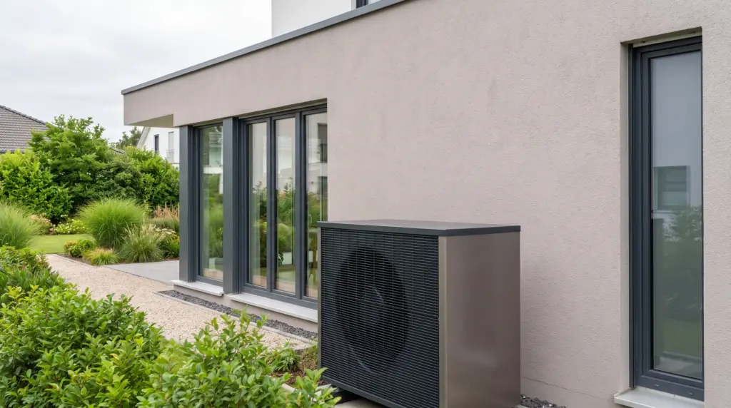 BAFA Förderung Heizung 2026 – Moderne Wärmepumpe an Einfamilienhaus installiert