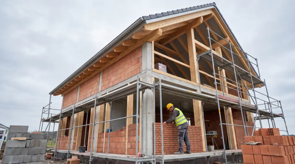 Hausbau Kosten 2026 – Rohbau eines modernen deutschen Einfamilienhauses