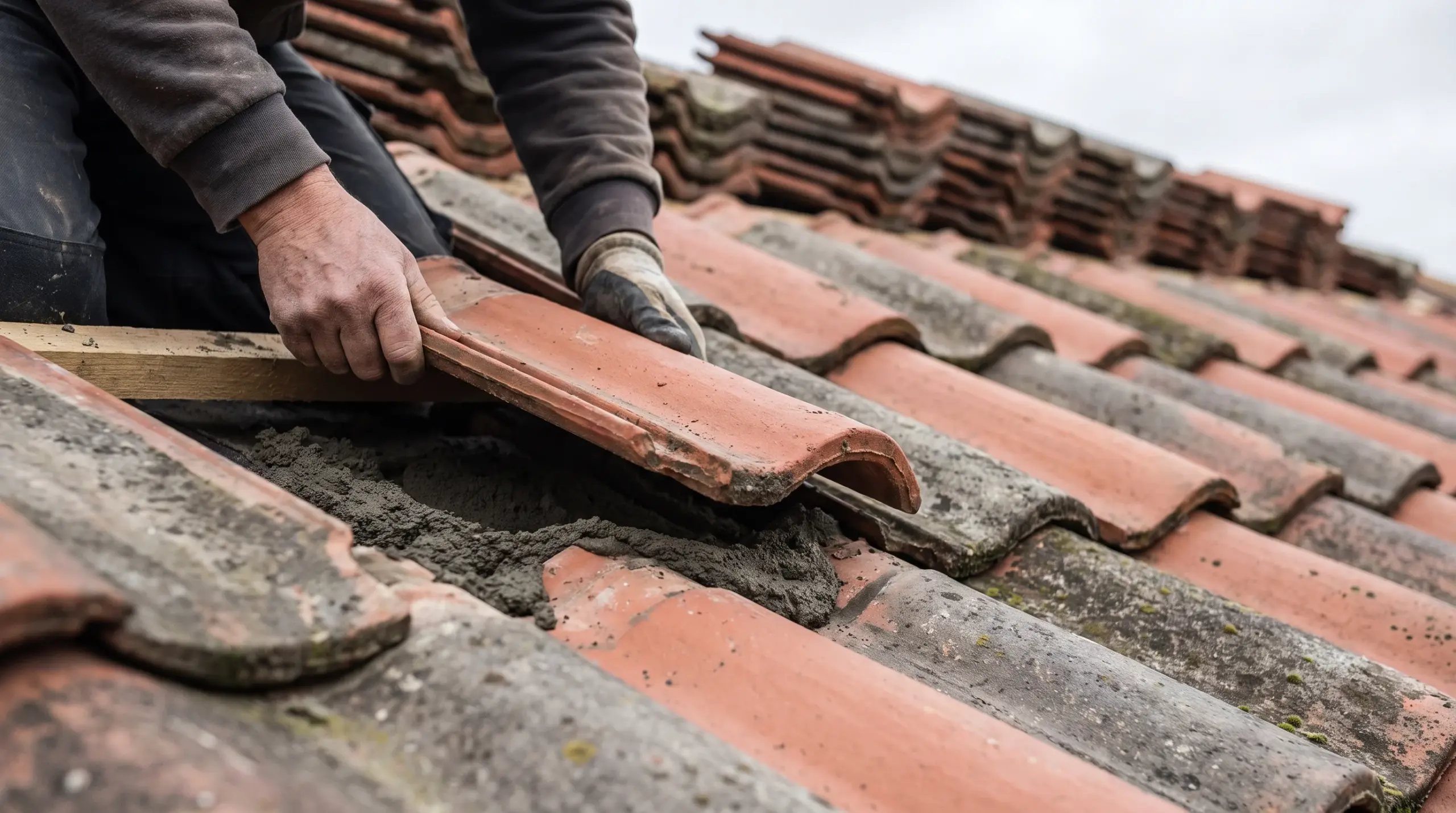 Dachdecker Kosten – Nahaufnahme Dachziegel Verlegung durch Fachhandwerker