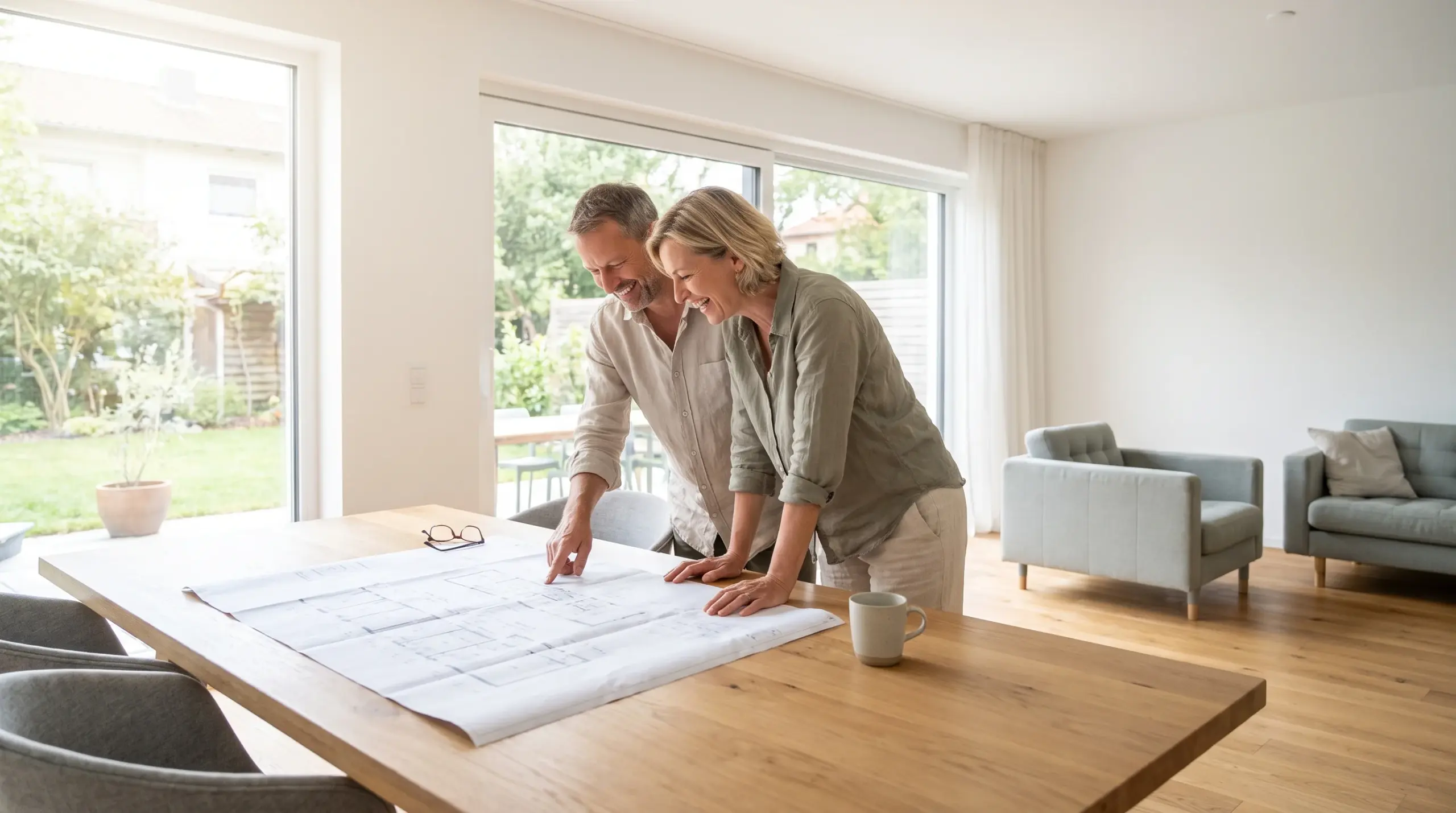 Einfamilienhaus bauen Kosten – Bauherrenpaar plant gemeinsam den Hausbau
