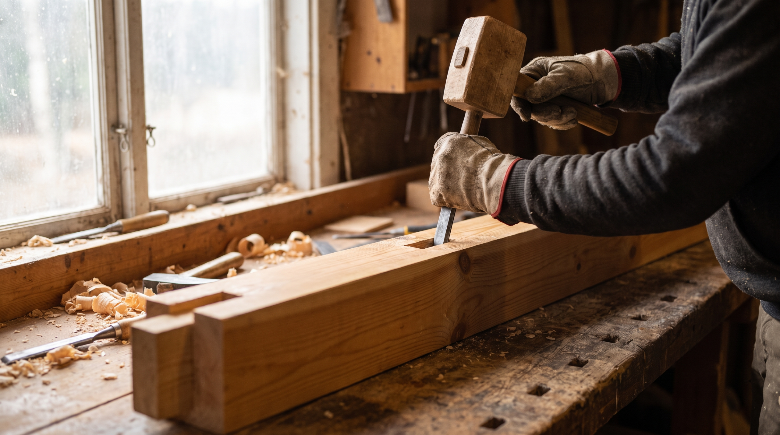 Zimmermann Kosten: traditionelle Holzverbindung wird von Hand gefertigt