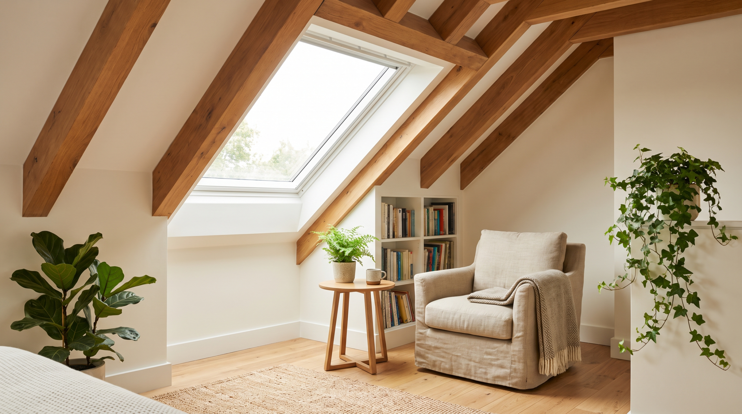 Dachfenster einbauen Kosten: heller Dachgeschoss-Raum mit neuem Dachfenster