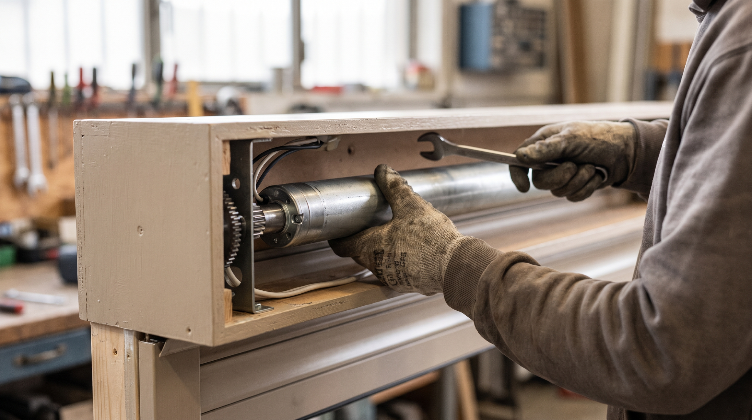 Elektrischer Rohrmotor wird in Rollladenkasten eingebaut, Rollladen nachrüsten Kosten