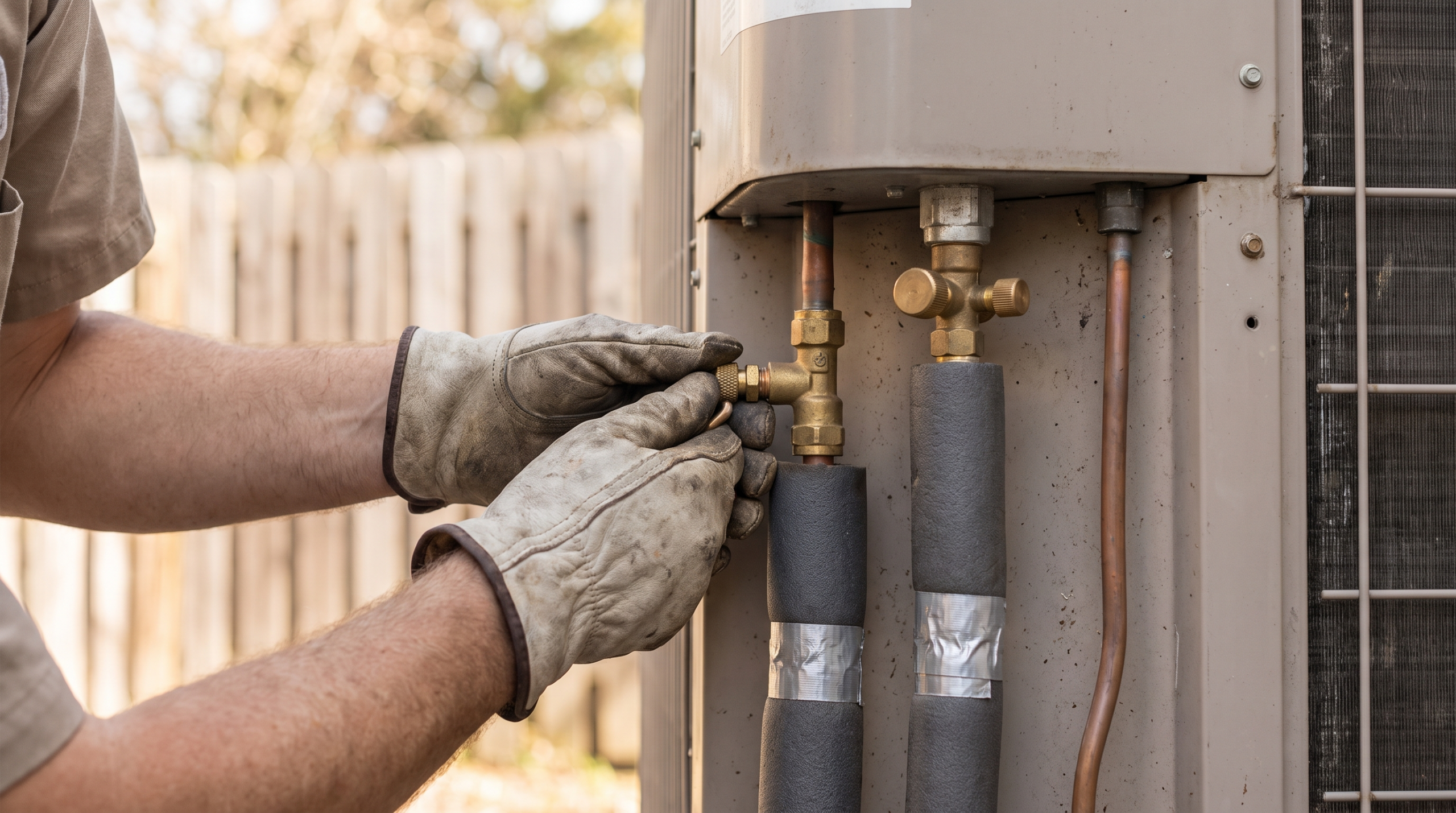 Wärmepumpe Außeneinheit an Hauswand mit Installationsanschluss